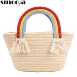 Soft Fabric Rainbow Handle Small Top Handle Tote Bag