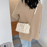 Soft-Faced Solid Folds Magnetic Buckle Handbag Women Zipper PU Underarm Shoulder