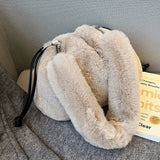 Plush Shoulder Bag Women Winter Bucket Clutch Purse Faux Fur Handbag