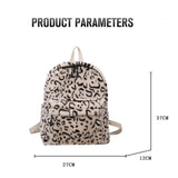 Leopard Print Women Backpack Large Capacity Soft Faux Fur School Bag for Girls