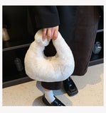 Faux Fur Women's Tote Bags Fluffy Handbags Top-handle Hobo Bag