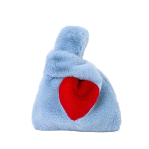 Faux Rabbit Fur Handbag Heart Shape Women Clutch Bag