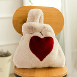Faux Rabbit Fur Handbag Heart Shape Women Clutch Bag
