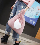 Faux Rabbit Fur Handbag Heart Shape Women Clutch Bag