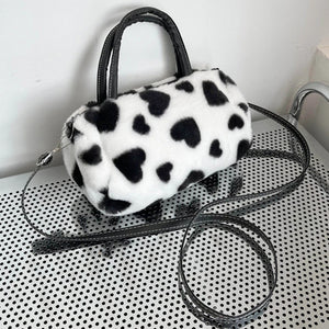Fluffy LOVE Print Plush Handbag Small Purse Female Furry Shoulder Armpit Bag