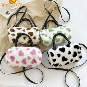 Fluffy LOVE Print Plush Handbag Small Purse Female Furry Shoulder Armpit Bag