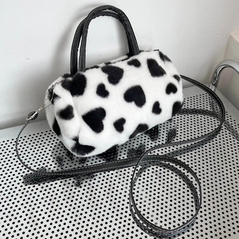 Fluffy Love Heart Plush Shoulder Bag for Women