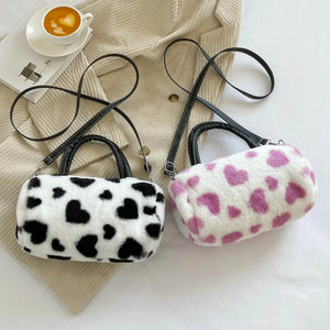 Fluffy Love Heart Plush Shoulder Bag for Women