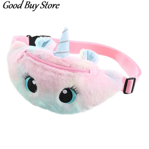 Soft Fur Waist Bag Unicorn Pocket Purse Pink Plush Waist Bags