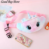 Soft Fur Waist Bag Unicorn Pocket Purse Pink Plush Waist Bags
