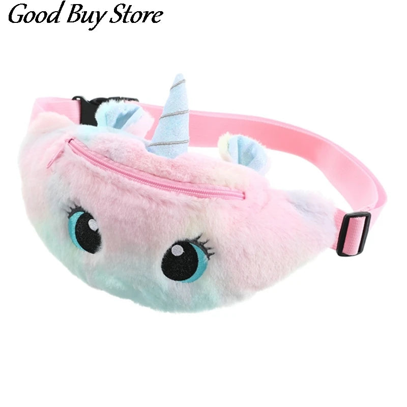 Soft Fur Waist Bag Unicorn Pocket Purse Pink Plush Waist Bags