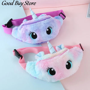 Soft Fur Waist Bag Unicorn Pocket Purse Pink Plush Waist Bags