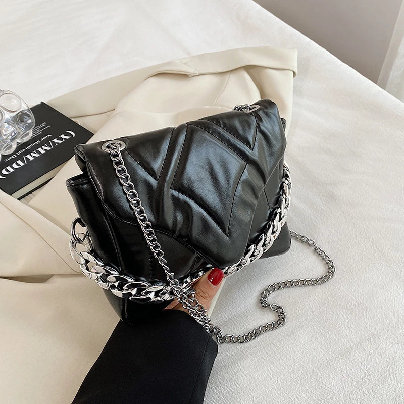Glossy Leather Chain Shoulder Bag For Women