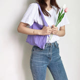 Soft Knitted Pleated Shoulder Bag with Drawstring Closure