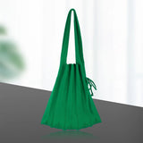 Soft Knitted Pleated Shoulder Bag with Drawstring Closure