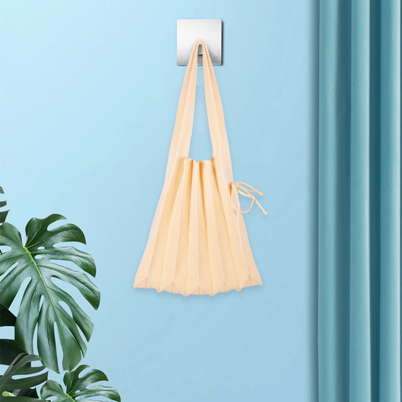 Soft Knitted Pleated Shoulder Bag with Drawstring Closure