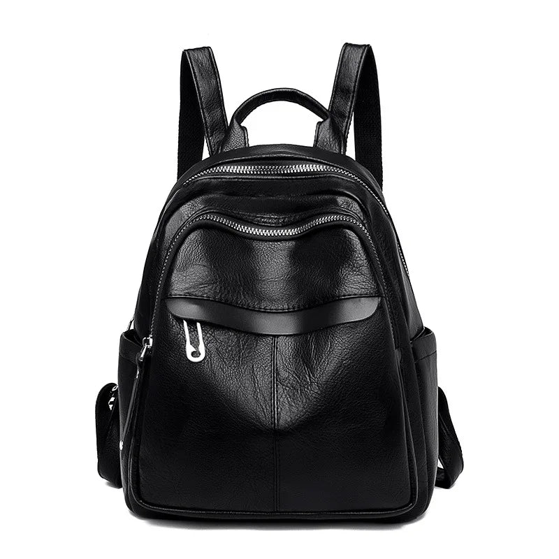 Large Capacity Soft Leather School Bag Backpack for Women