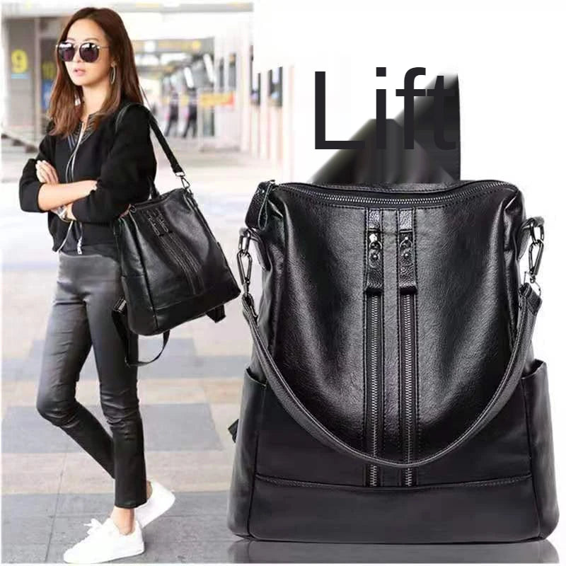 Large-Capacity Soft Leather Backpack for Women