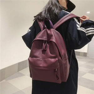 Soft Leather Backpacks High Women Laptop Backpack Solid College School Bags