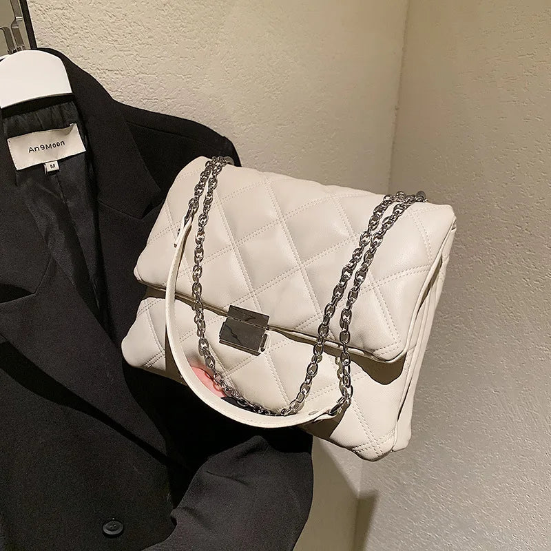 Soft Leather Chain Crossbody Bag for Women - Rhombus Messenger Shoulder Clutch