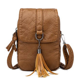 Soft Leather Crossbody Bag with Tassel Shoulder Strap