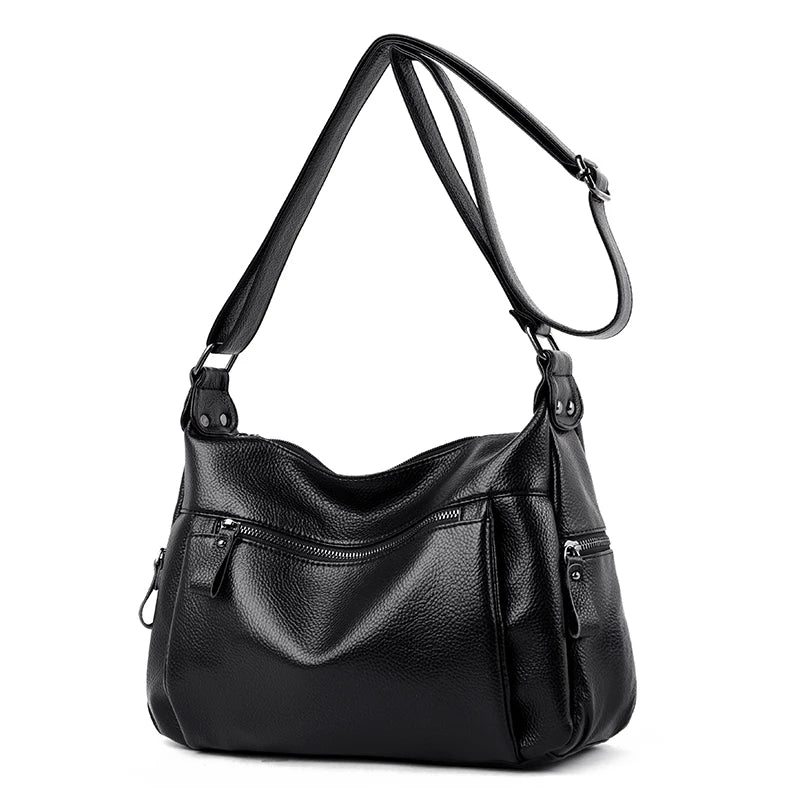 Soft Leather Ladies Messenger Bag Female Boston Zippers Handbag Purse