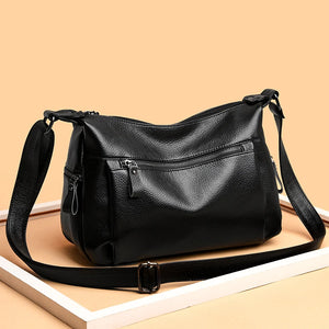 Soft Leather Ladies Messenger Bag Female Boston Zippers Handbag Purse