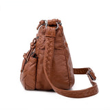 Brown Woven Crossbody Bag with Zipper Pockets for Women