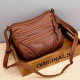 Brown Woven Crossbody Bag with Zipper Pockets for Women