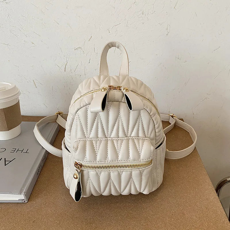 Soft Leather Small Bag Female Rhombus Backpack Student Small Backpack For Women