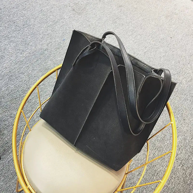 Soft Leather Women Bag 2PCS Handbags Set Shoulder Bags