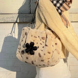 Leopard Print Plush Tote Bag - Autumn Winter Women Bag