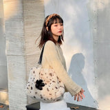 Leopard Print Plush Tote Bag - Autumn Winter Women Bag