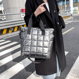 Nylon Cotton Padded Quilted Top-handle Bag Embroidery Thread Crossbody