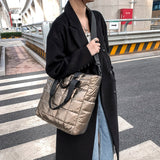 Nylon Cotton Padded Quilted Top-handle Bag Embroidery Thread Crossbody
