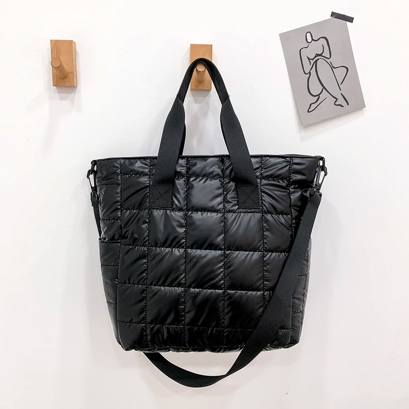 Nylon Cotton Padded Quilted Top-handle Bag Embroidery Thread Crossbody