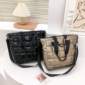 Nylon Cotton Padded Quilted Top-handle Bag Embroidery Thread Crossbody