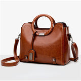 Soft Oil Wax PU Leather Handbag Women Messenger Bag Casual Tote Capacity