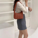 Women's Quilted Checkers Handbag PU Shoulder Crossbody Bag
