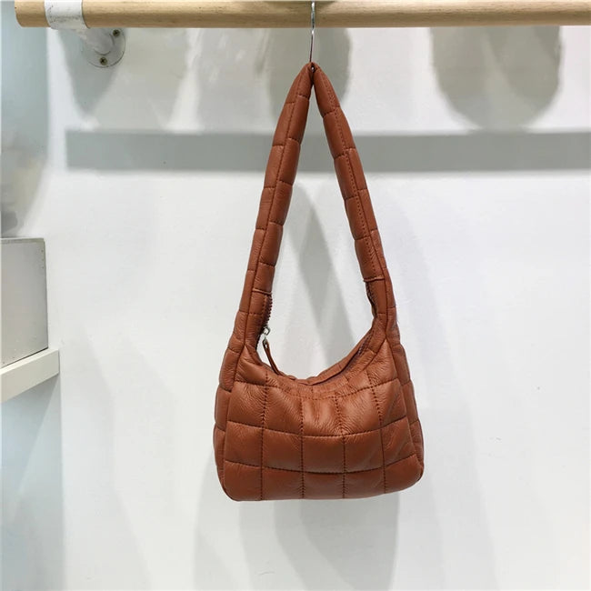 Women's Quilted Checkers Handbag PU Shoulder Crossbody Bag