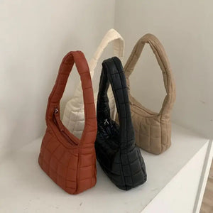 Women's Quilted Checkers Handbag PU Shoulder Crossbody Bag