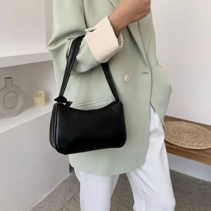 Soft PU Ladies Leather Bag Women Purple Underarm Bag Retro Solid Handbags