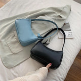 Soft PU Ladies Leather Bag Women Purple Underarm Bag Retro Solid Handbags