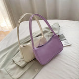 Soft PU Ladies Leather Bag Women Purple Underarm Bag Retro Solid Handbags