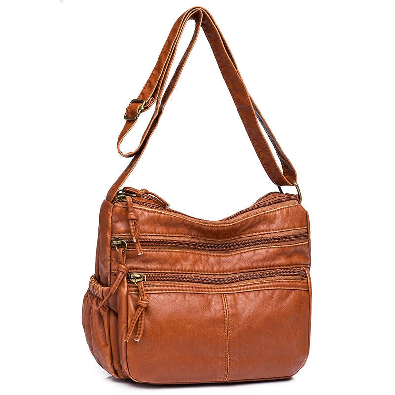 Soft PU Leather Crossbody Bags Multi-pocket Women Top Handle Satchel Casual