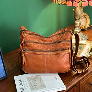 PU Leather Messenger Bag Multi-pocket Women Top Handle Satchel
