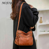 PU Leather Messenger Bag Multi-pocket Women Top Handle Satchel