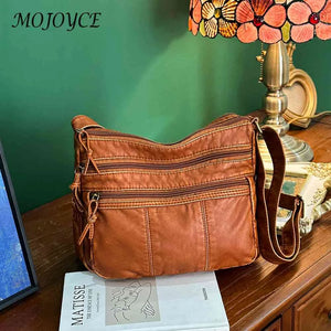 PU Leather Messenger Bag Multi-pocket Women Top Handle Satchel