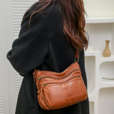 Vintage PU Leather Messenger Bag Multi-pocket Women Top Handle Satchel