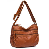 Vintage PU Leather Messenger Bag Multi-pocket Women Top Handle Satchel